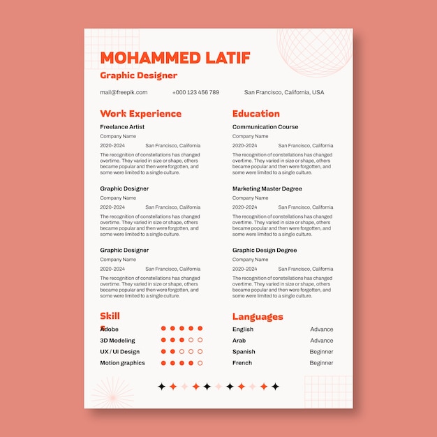 Free Vector freelance  resume template design