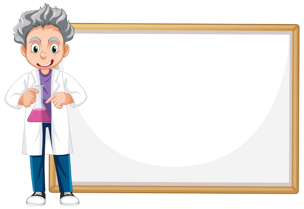 Free Vector friendly scientist with blank presentation board