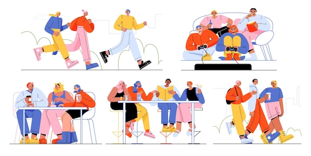 Free Vector friends spend time together happy people meeting