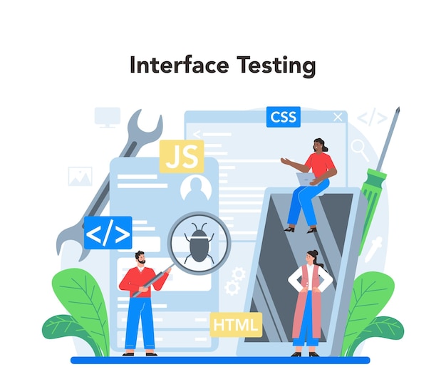 Free Vector frontend development concept website interface design improvement web page programming coding and testing it profession isolated flat vector illustration
