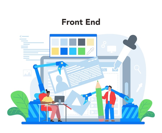 Free Vector frontend development concept website interface design improvement web page programming coding and testing it profession isolated flat vector illustration