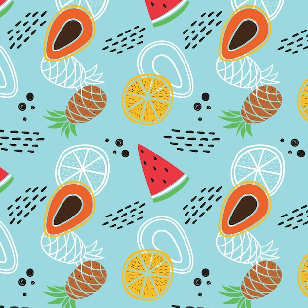 Free Vector fruits pattern with watermelon and pineapple