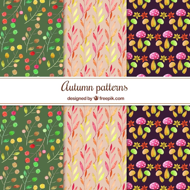 Free Vector fun autumn patterns with watercolor style