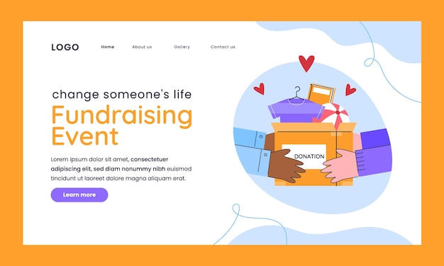 Free Vector fundraising event   landing page template
