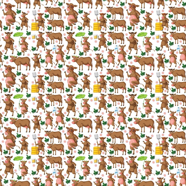 Free Vector funny cow on white background seamless