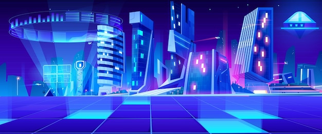 Free Vector futuristic metropolis with neon lights