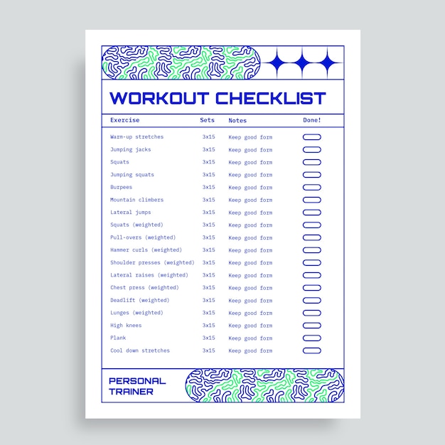 Free Vector futuristic personal trainer workout checklist