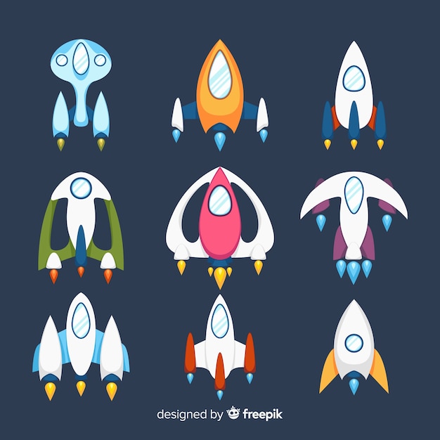 Free Vector futuristic spaceship collection with flat design