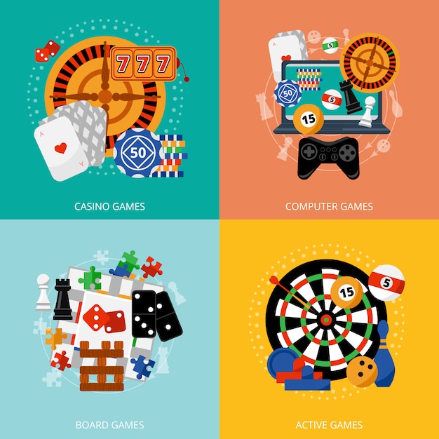 Free Vector gambling games 4 flat icons square