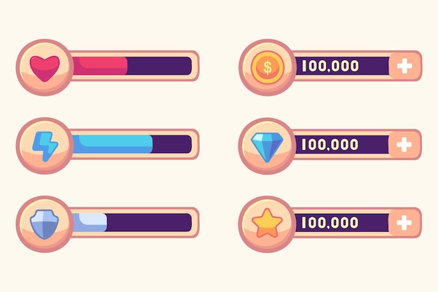 Free Vector game ui kit set of user interface gui to build 2d games casual game vector can be used in mobile or web games vector illustration