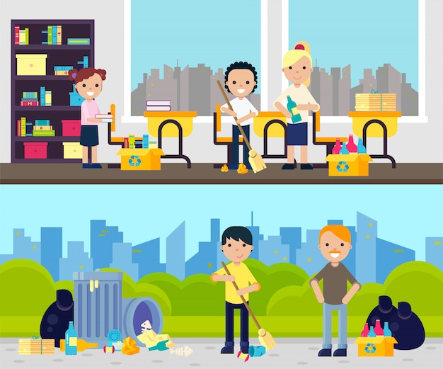 Free Vector garhering garbage composition