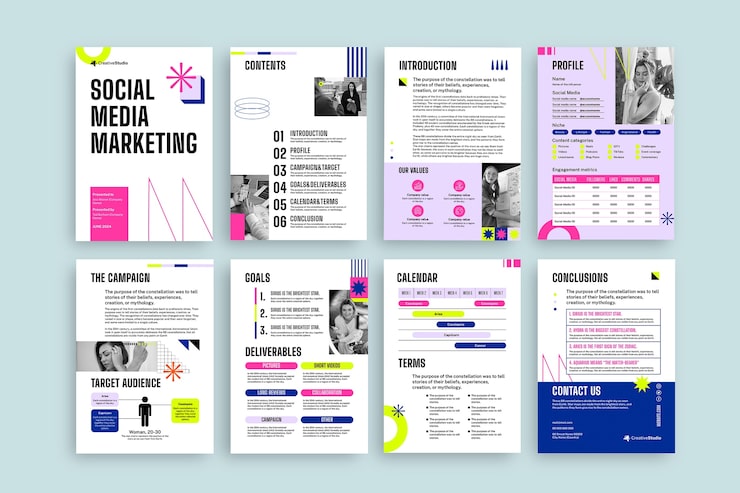 Free Vector geometric colorful social media marketing proposal template