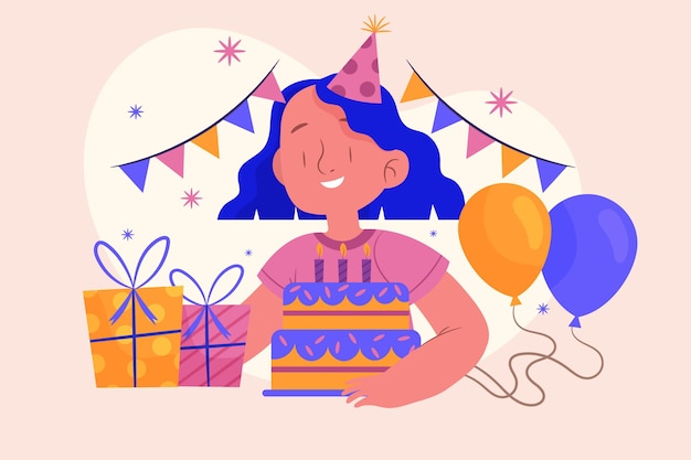 Free Vector girl celebrating her birthday illustrated