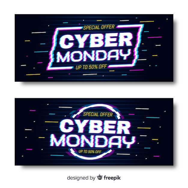 Free Vector glitch cyber monday banners