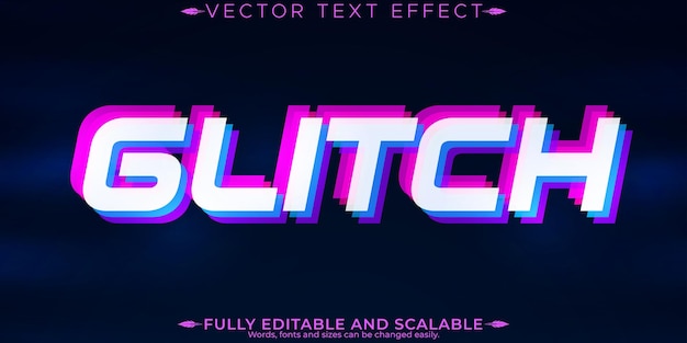 Free Vector glitch vhs text effect editable error and hacker text style