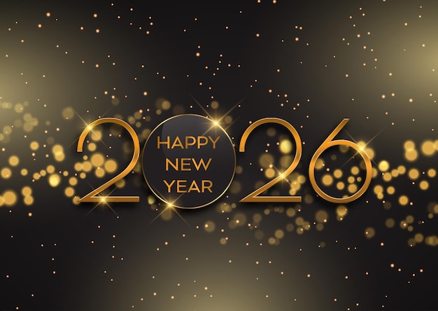 Free Vector glittery gold happy new year background with bokeh lights and stars