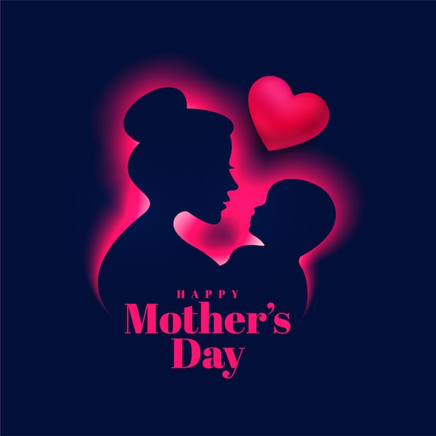 Free Vector glowing mothers day nice card design with 3d heart