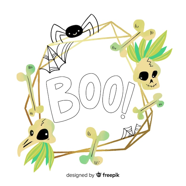 Free Vector gold frame with halloween elements