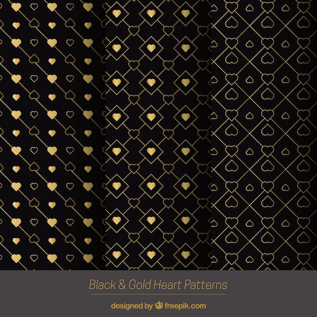 Free Vector golden patterns with decorative hearts