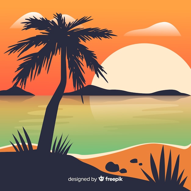 Free Vector gradient beach sunset landscape
