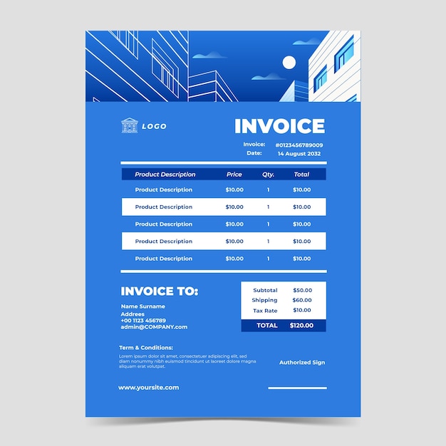 Free Vector gradient blue architect invoice template
