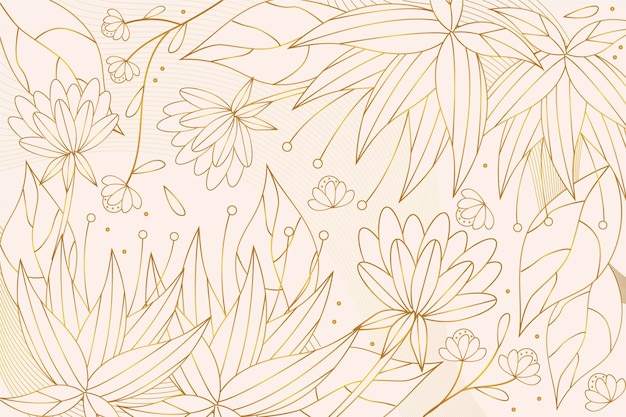 Free Vector gradient golden linear background with various plants