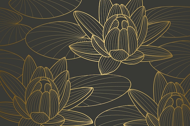 Free Vector gradient golden linear background with waterlily design