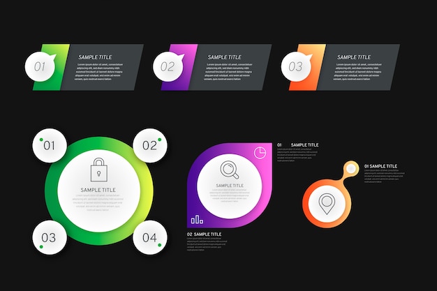 Free Vector gradient infographic elements on black background with text boxes