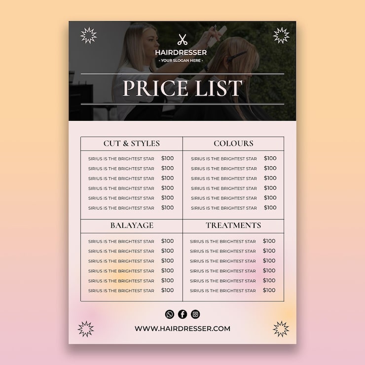 Free Vector gradient modern hairdresser prices flyer