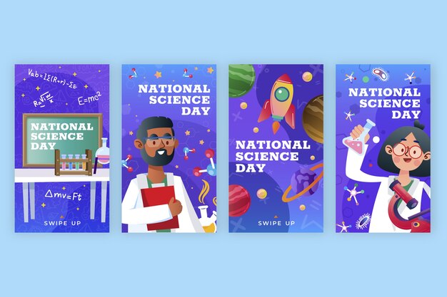 Free Vector gradient national science day instagram stories collection