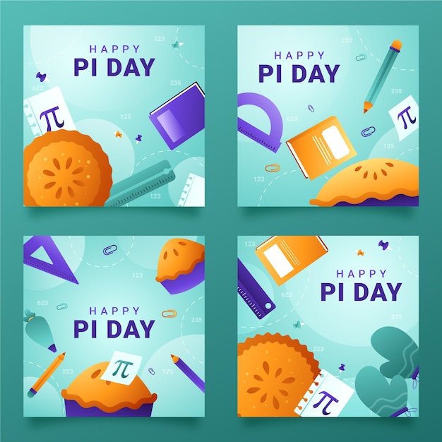 Free Vector gradient pi day instagram posts collection