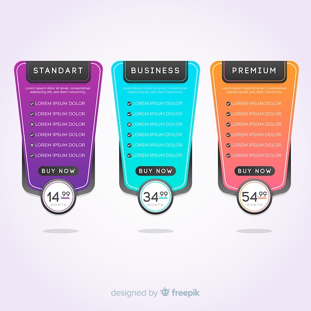 Free Vector gradient price list pack