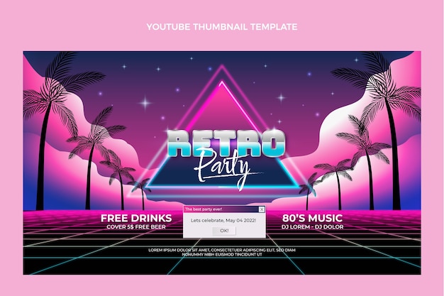 Free Vector gradient retro vaporwave disco party youtube thumbnail
