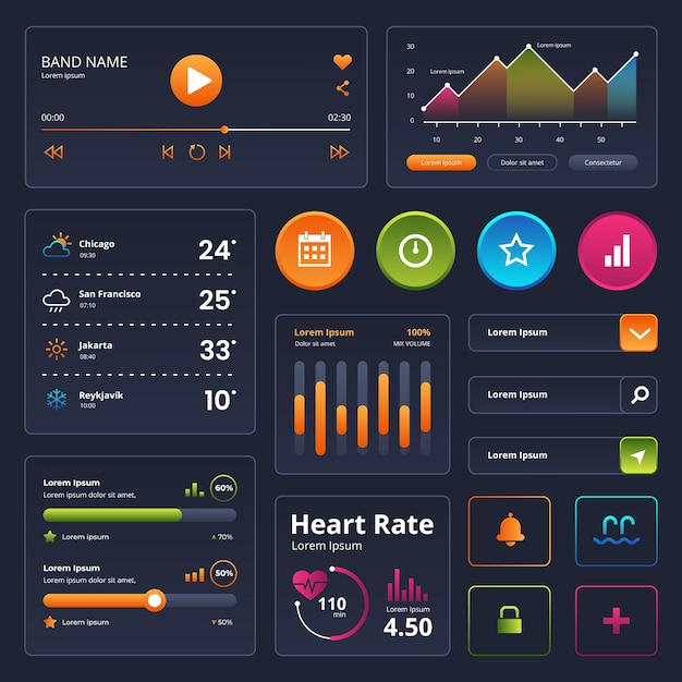 Free Vector gradient ui kit collection