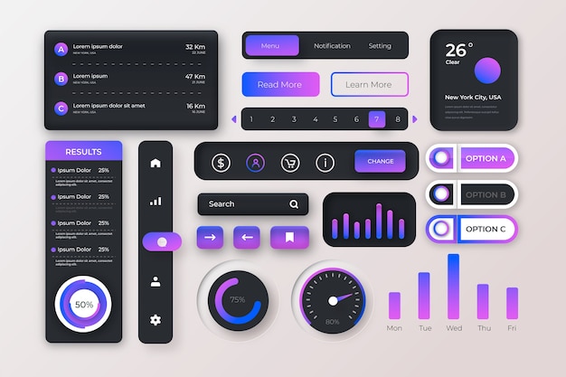Free Vector gradient ui kit collection