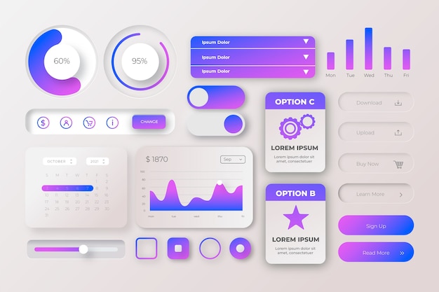 Free Vector gradient ui kit collection