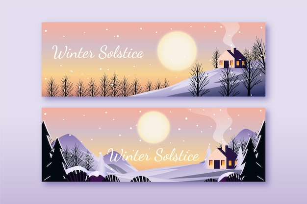 Free Vector gradient winter solstice horizontal banners set