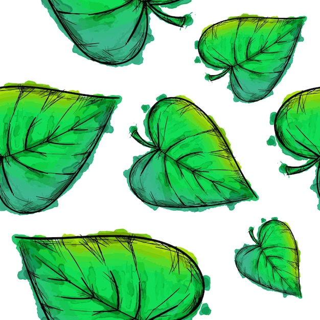 Free Vector green watercolor leaves pattern background