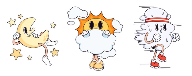 Free Vector groovy weather characters set
