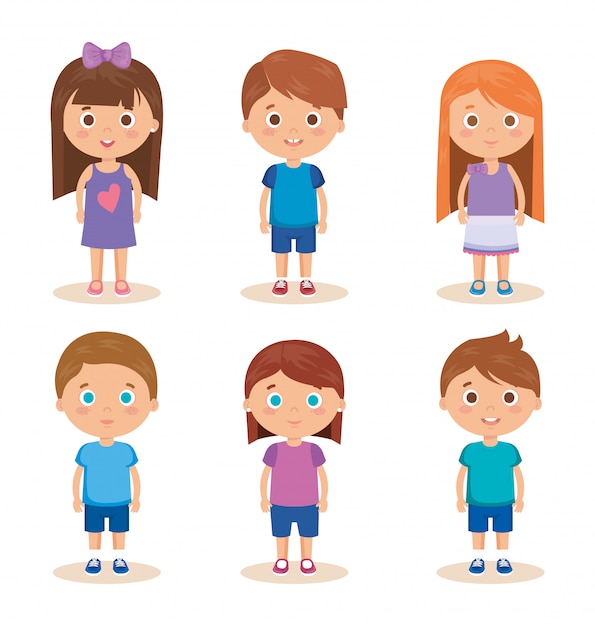 Free Vector group of little kids characters