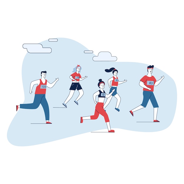 Free Vector group of male and female sportsmen running marathon