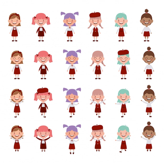 Free Vector group of student girls characters