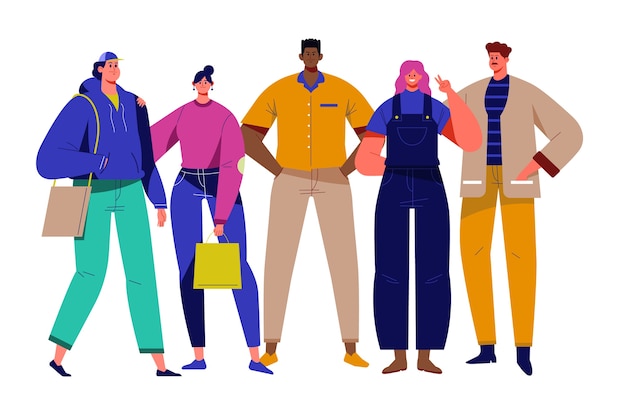 Free Vector group of young casual people