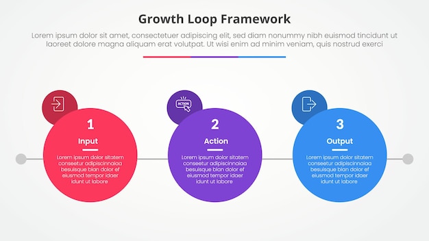 Free Vector growth loop framework infographic concept for slide presentation with big circle with small circle badge on side with 3 point list with flat style