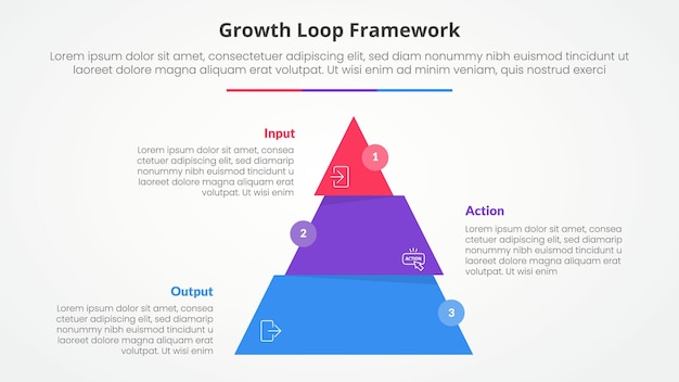 Free Vector growth loop framework infographic concept for slide presentation with pyramid slice divide move wobble with 3 point list with flat style