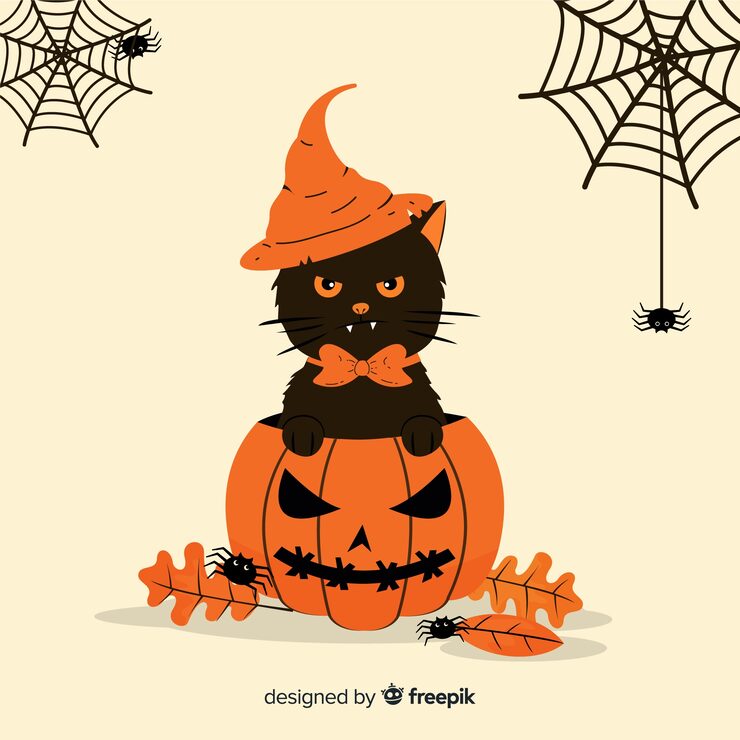 Free Vector halloween cat background in flat design
