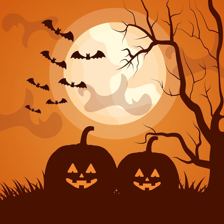 Free Vector halloween dark silhouette with pumpkins