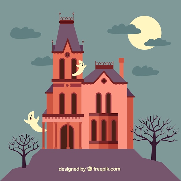 Free Vector halloween house with flat design