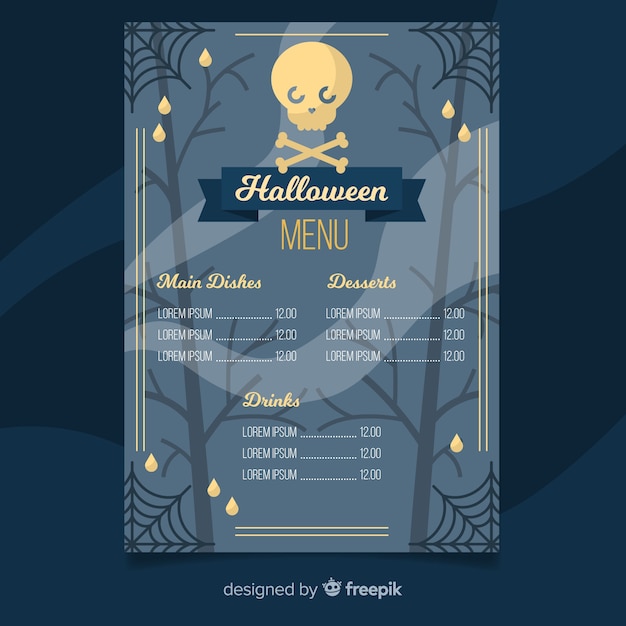 Free Vector halloween menu template with flat design