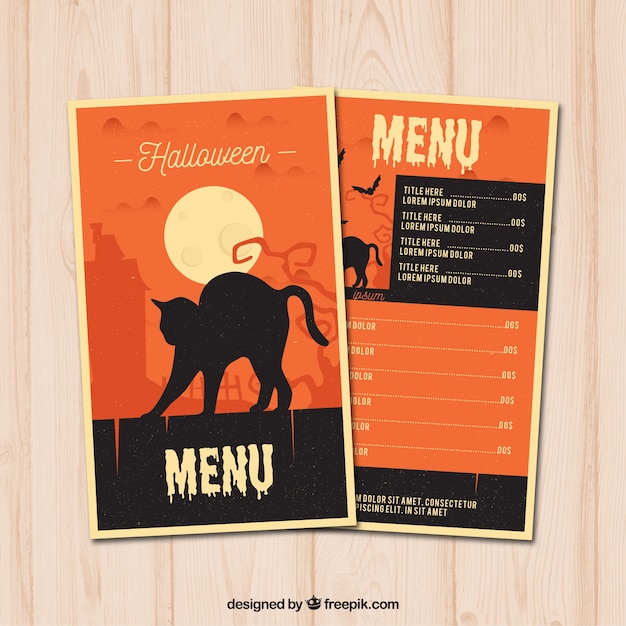 Free Vector halloween menu with black cat
